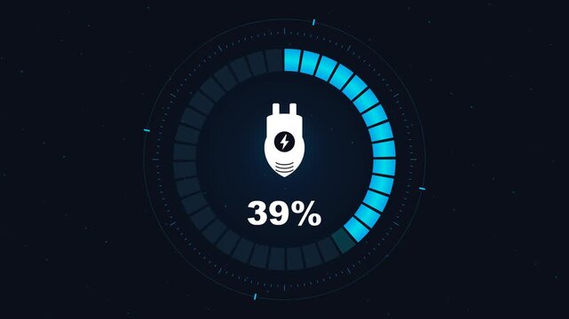 Premium 4K Digital Energy Charging Progress Indicator with Electric Plug Icon on Dark Background
