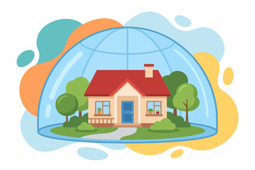 Fototapeta premium Home Insurance Concept with House Protected Under Glass Dome