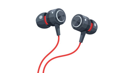 Naklejka premium Modern Black Earbuds with Red Cord and High Fidelity Sound Quality Design Isolated on White Background
