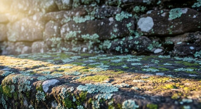 Lichen and Moss Growth on Rough Stone Texture