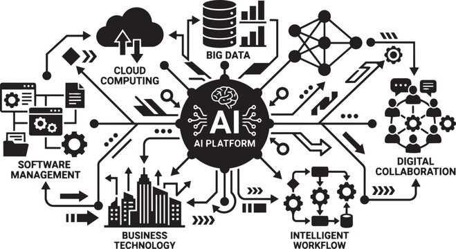 Fitness Workout Exercise and Artificial Intelligence Technology Silhouette Vector Collection