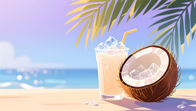 coconut smoothie summer refreshment illustration background