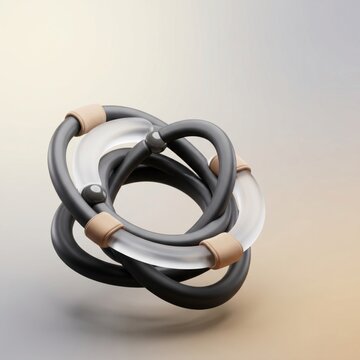 Abstract three dimensional geometric shape with interlocking rings and spheres, modern design