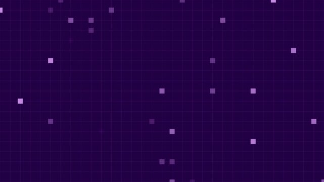 Abstract digital grid background, with floating purple, pixels and data, particles technology