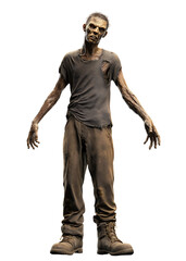 Fototapeta premium Zombie Action, Undead Figure, Isolated Setting, 3D Model, Dark Environment, Front View, Horror Concept