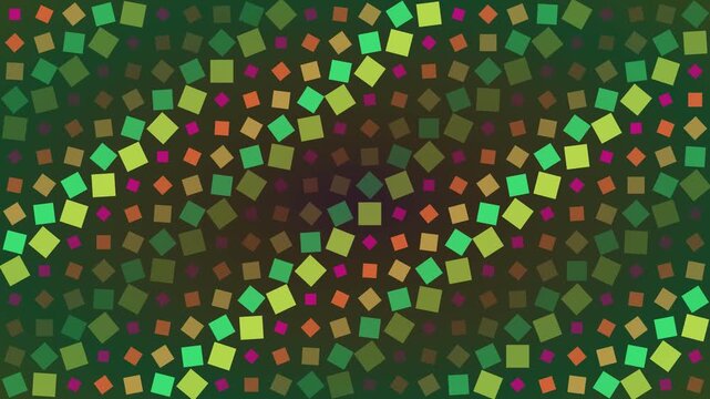 Abstract geometric motion background, with rotating colorful, squares and green, gradient