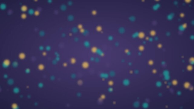 Abstract purple background, with floating golden, and teal bokeh, particles, soft glowing, light overlay for, motion and digital