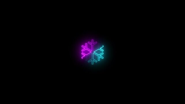 neon line symbol snowflake icon. animation in black background. 4k video animation 