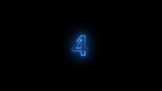 Glowing neon numeric text 4 number countdown icon background 4k animation. blue neon 4 number text animation