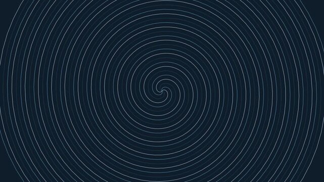 Hypnotic spiral motion background, abstract concentric circles rotating animation, minimalist dark blue geometric pattern for digital