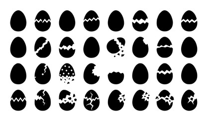 Fototapeta premium Broken Easter Egg Icon Collection Flat Vector Set with Cracked Decorative Eggshell Illustrations