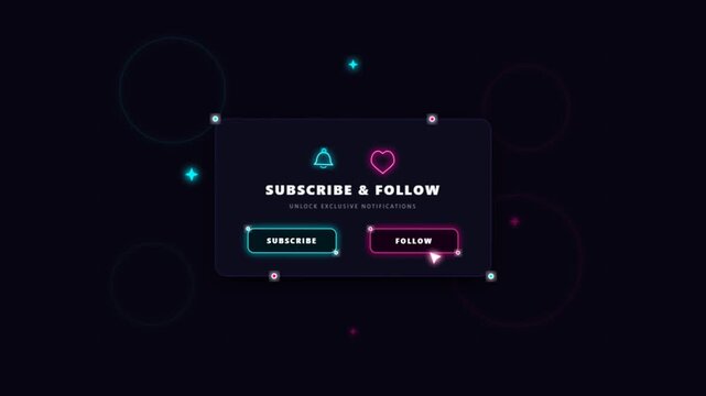 Neon Subscribe and Follow Social Media Call to Action Overlay.