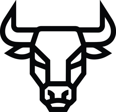 Geometric bull head line art. Minimalist black line art of a bull head with sharp horns