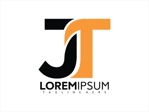 Modern vector graphic illustration of JT logo design with lorem ipsum tagline on white background for branding and business identity purposes with orange and black colors.