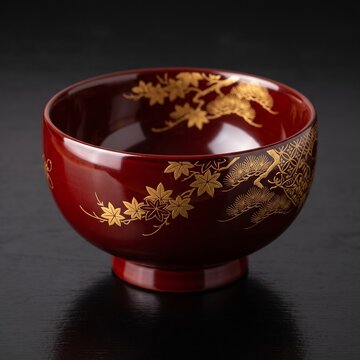 Traditional Japanese red lacquerware bowl with gold detail