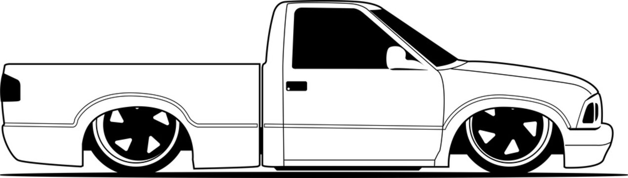 Bagged Slammed Lowrider Mini Truck 1990s Style PNG Custom Pickup Truck