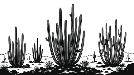 Black and white cactus plants on white background © EmayetHossen
