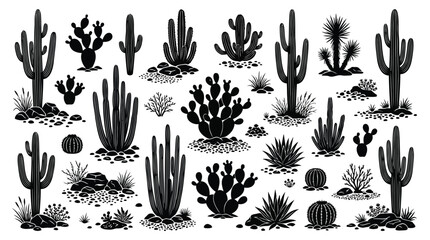 Black and white cactus set © EmayetHossen