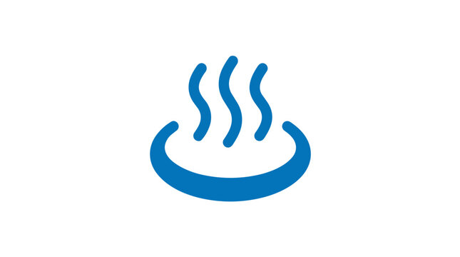 Hot spring onsen icon with rising steam lines in minimalist blue flat vector for wellness tourism marketing