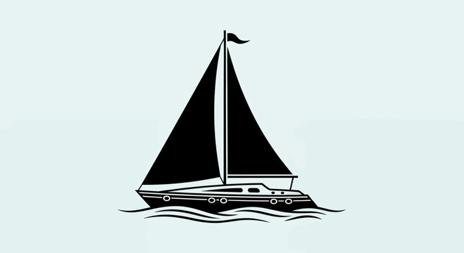 Illustrated sailboat gliding on calm water under a clear sky, simple maritime scene.