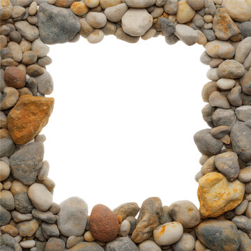 Stone pebble frame border rock natural gray beige stone pebble frame border with black empty