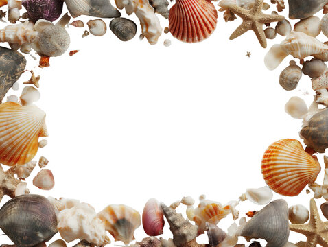 Seashell border frame ocean marine shell transparency background coastal decor