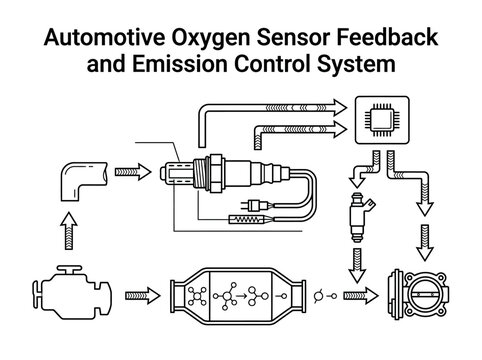 Automotive oxygen sensor feedback and emission control schematic.