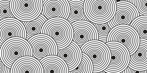 Fototapeta premium Abstract circle pattern retro background, circle motion black and white seamless pattern for modern day design,