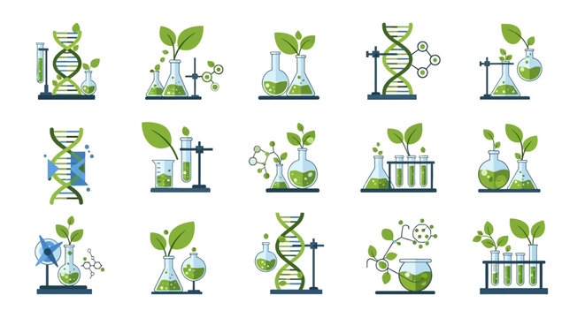 Genetic Engineering Laboratory Icons Set.