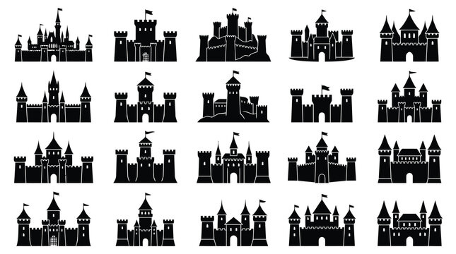 Black city skyline icons set