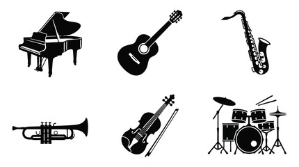 Black silhouettes of various musical instruments © SanjidaSultana