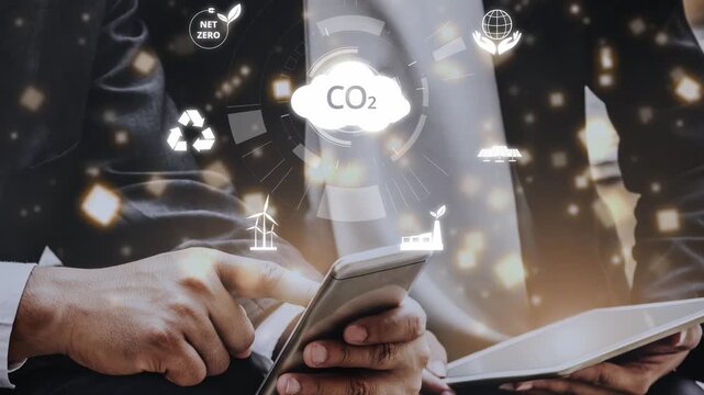 Net zero goals and CO2 reduction strategy driving sustainability, green energy integration, net zero emissions policies, and climate-friendly sustainability solutions for business and society. Muxer