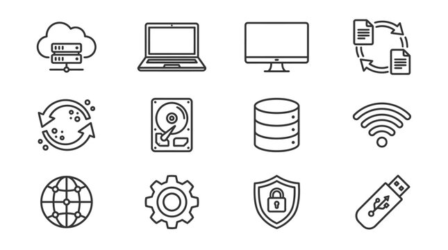 Technology icons on white background.