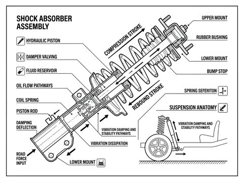 Automotive suspension and shock absorber assembly diagram.