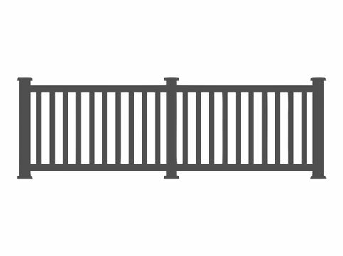 Modern Dark Gray Fence Section with Vertical Slats and Posts - Isolated on White