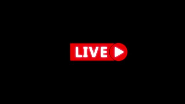 Live streaming play button red rectangle white text online broadcast live streaming symbol play
