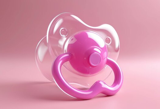 Transparent Plastic and Pink Baby Pacifier Placed on a Pink Background