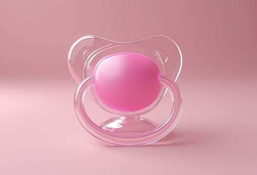 Transparent Plastic and Pink Baby Pacifier Placed on a Pink Background