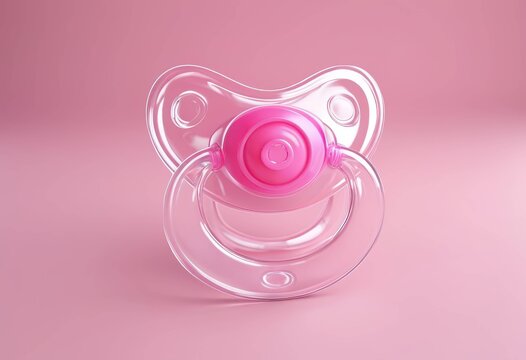 Transparent Plastic and Pink Baby Pacifier Placed on a Pink Background