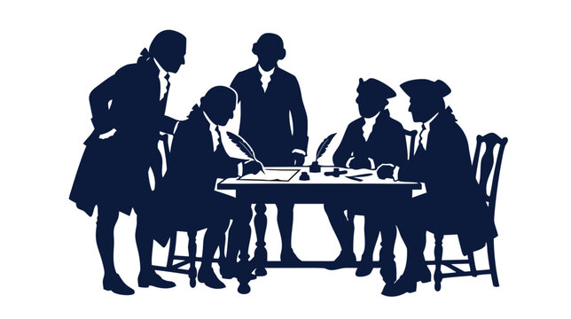Silhouette of people signing document on independence day usa