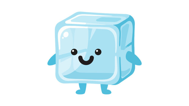 Cute cartoon blue ice cube character with small arms and legs smiling