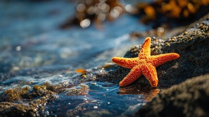 Starfish on a rock in shallow water