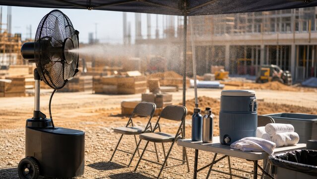 Heat Stress Worker Misting Fan Rest Area