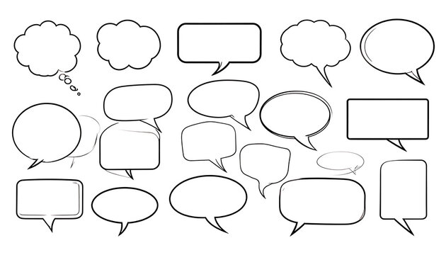 Set of assorted speech bubble outlines in various shapes and styles, communication elements
