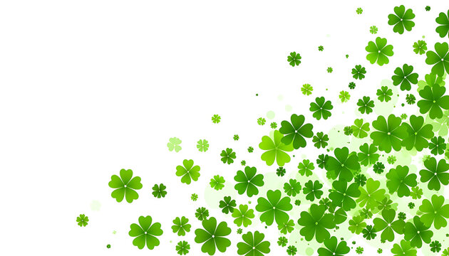Scattered green shamrock leaves forming a festive pattern for Saint Patrick's Day celebration, Irish luck and spring holidays