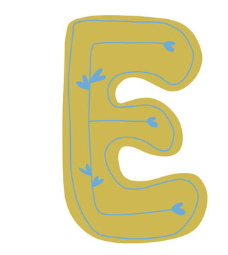 Cute hand drawn letter E illustration with doddle element transparant background