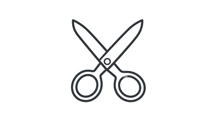 Fototapeta premium Simple line art outline of open scissors, a basic cutting tool icon, isolated on a white background
