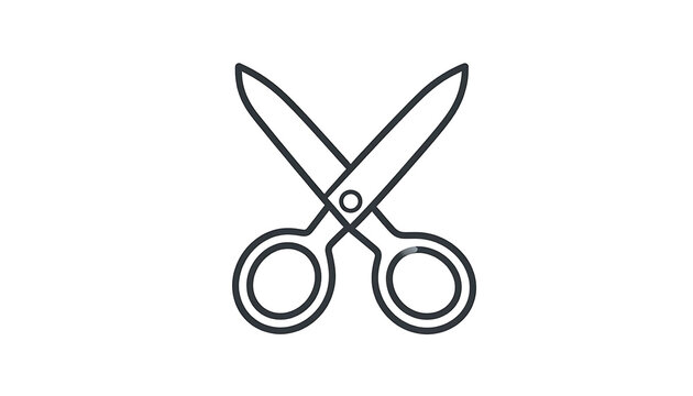 Simple line art outline of open scissors, a basic cutting tool icon, isolated on a white background