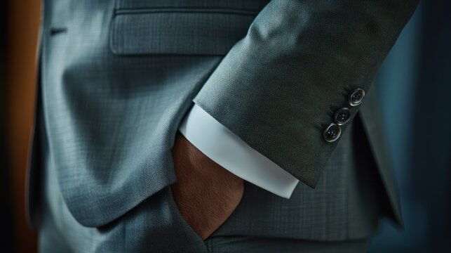 Mans suit detail hand in pocket