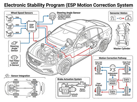 Electronic Stability Program ESP technical system layout.